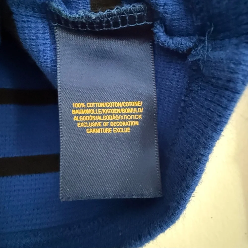 Ralph Lauren Boys Size 8 Royal Blue Black Striped Long Sleeve Thermal‎ Shirt